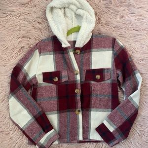 Cropped red flannel hoodie
